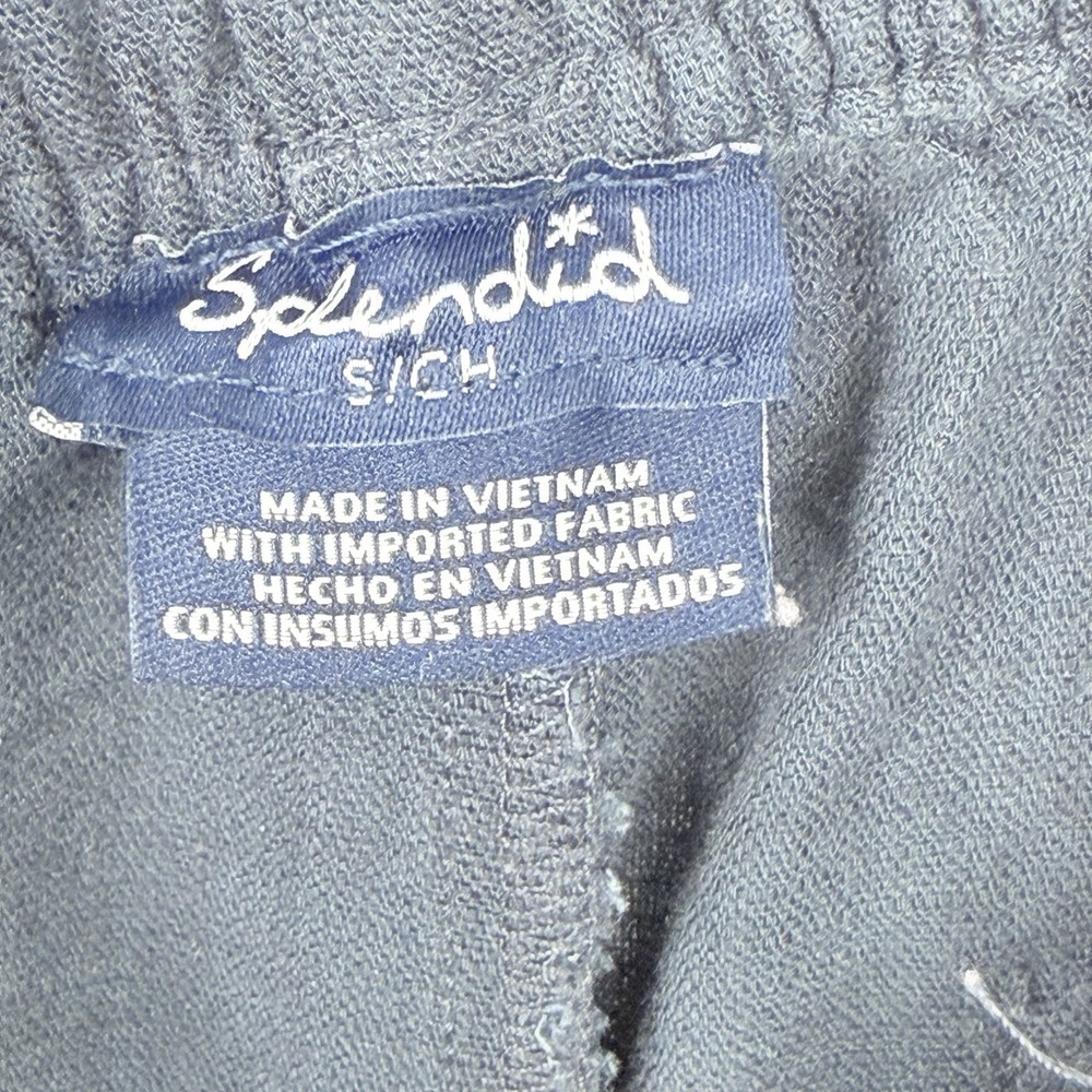 Splendid Crop Linen & Viscose Pants Wide Leg Navy Drawstring Elastic Waist Small - Picture 12 of 14